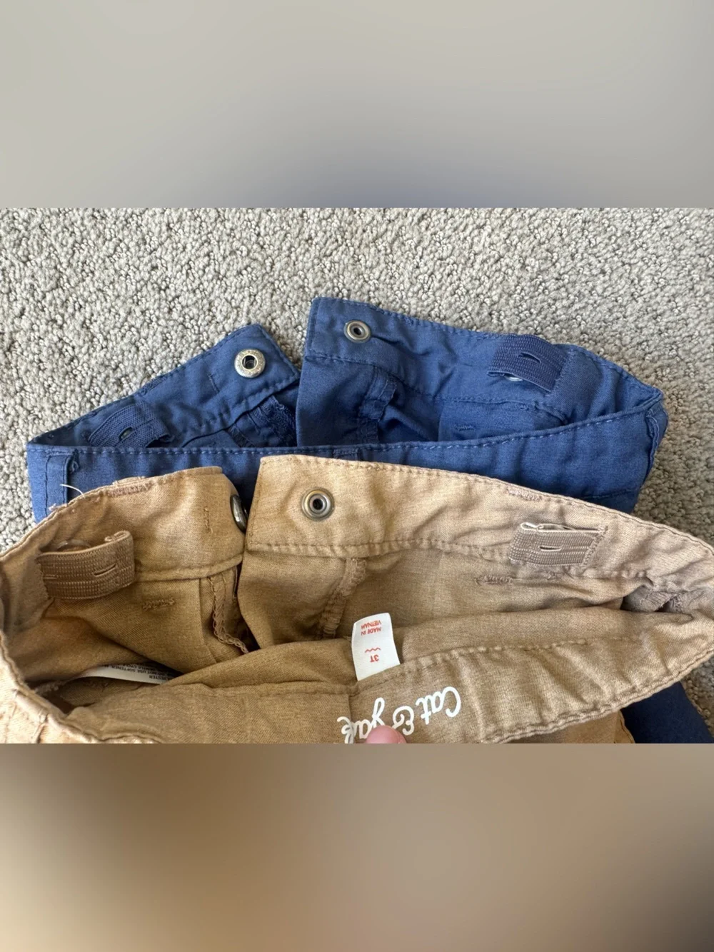 Cat & Jack Boys 3T Uniform Chino Shorts Lot 2 Navy Khaki Adjustable Waist